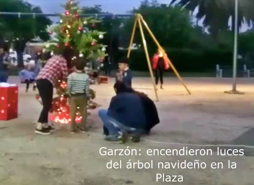 Encendieron luces del árbol navideño en la Plaza de Garzón