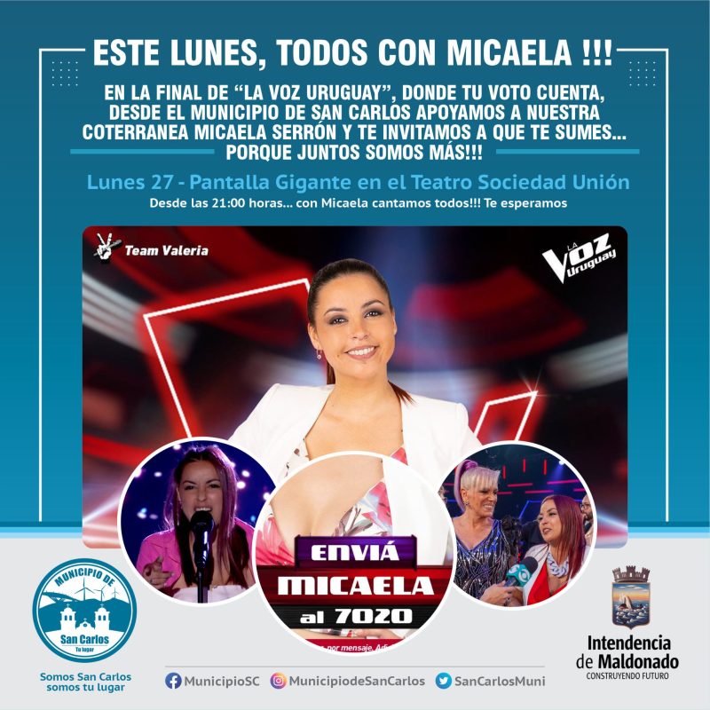 San Carlos va por todo: pantalla gigante para ver a su finalista en La Voz Uruguay