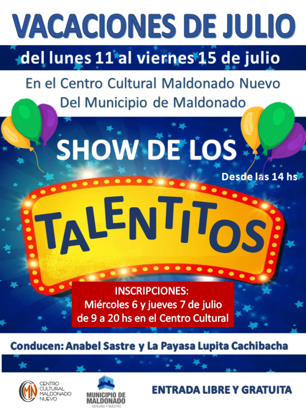 Vacaciones de invierno: show de talentos para los más chicos en el Centro Cultural Maldonado Nuevo del Municipio de Maldonado