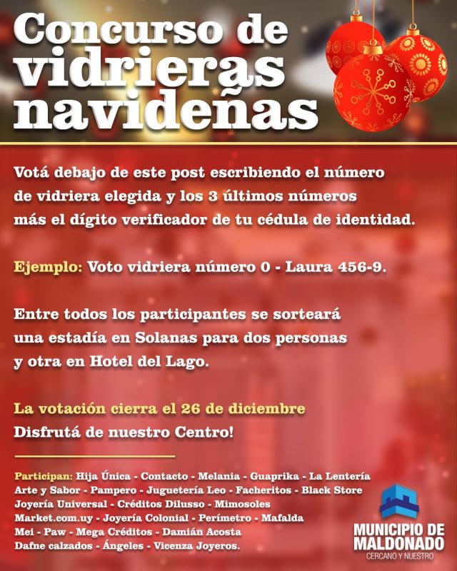 El Municipio de Maldonado inicia la etapa de «votación del público» en el Concurso de Vidrieras Navideñas que propuso para estas fiestas