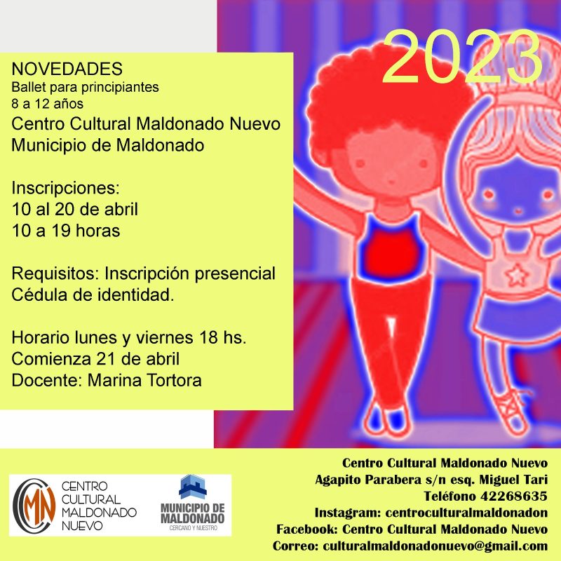 Inscripciones del Taller Ballet para niños en el Centro Cultural de Maldonado Nuevo