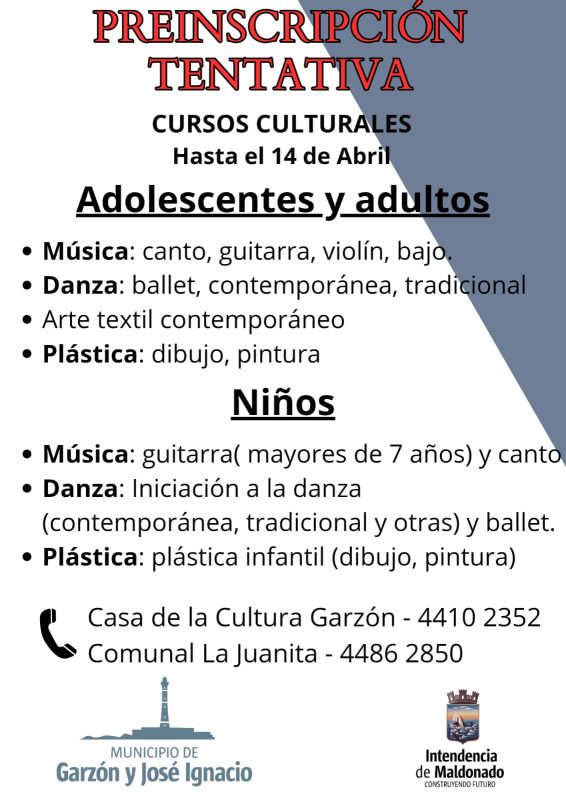 Preinscripciones para cursos en jurisdicción de Garzón