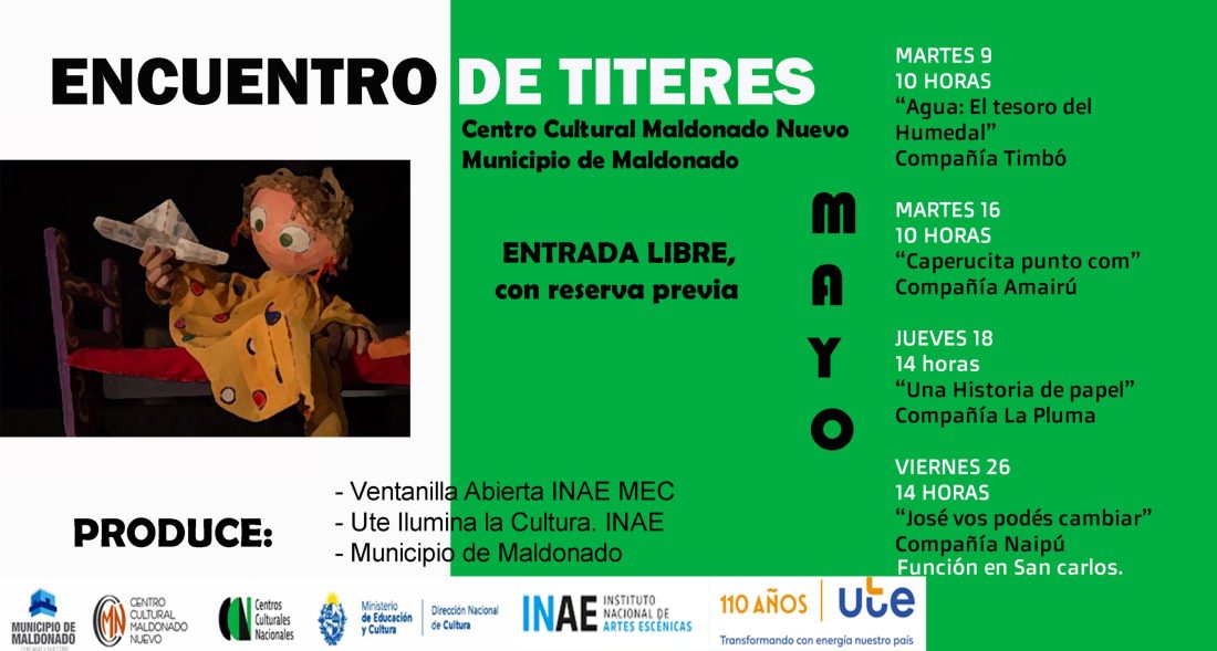 Instituciones educativas podrán concurrir al Primer Encuentro de Títeres coproducido por el Municipio de Maldonado