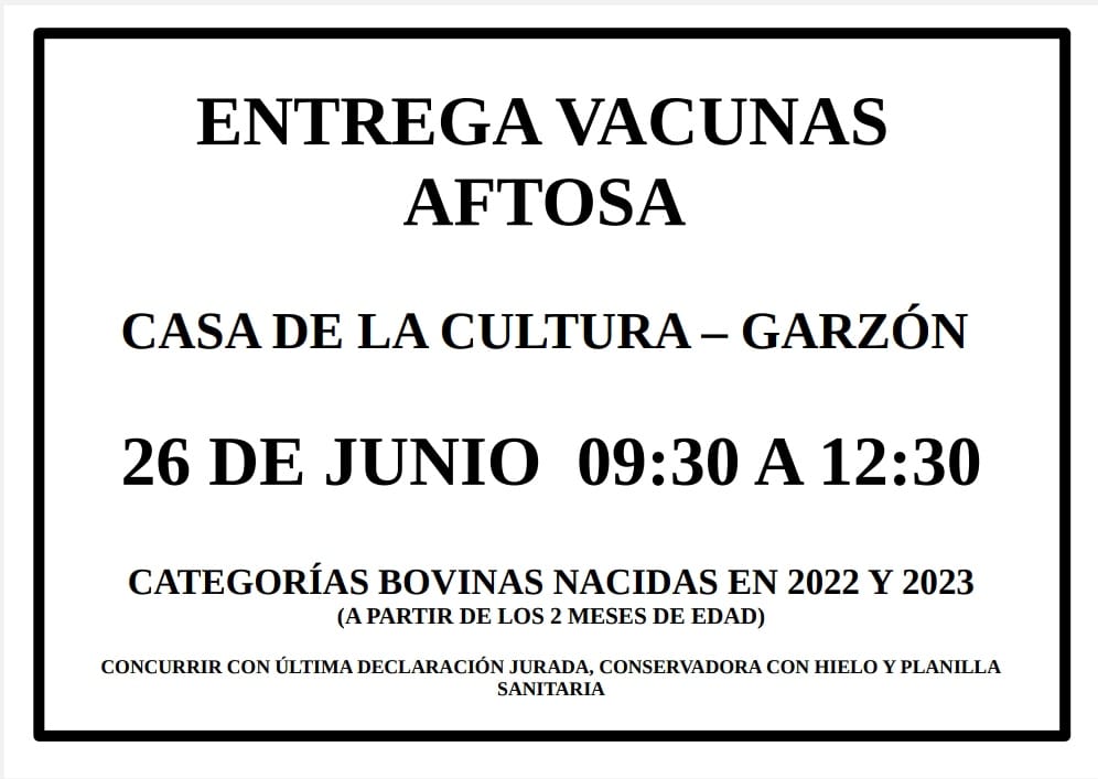 Información sobre entrega de vacunas contra la fiebre aftosa en Garzón