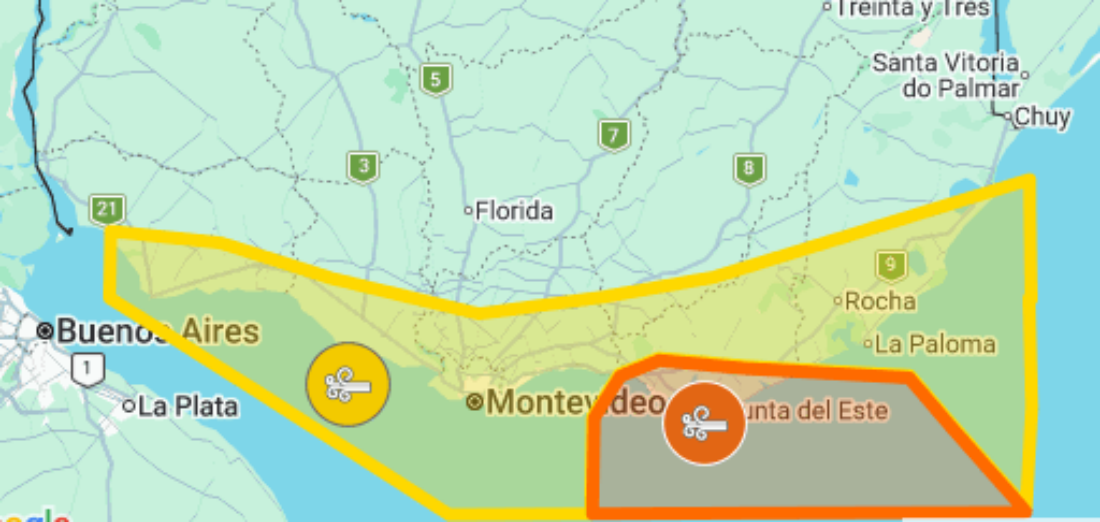 Alerta naranja por vientos fuertes: rachas podrían superar los 90 km/h en Maldonado